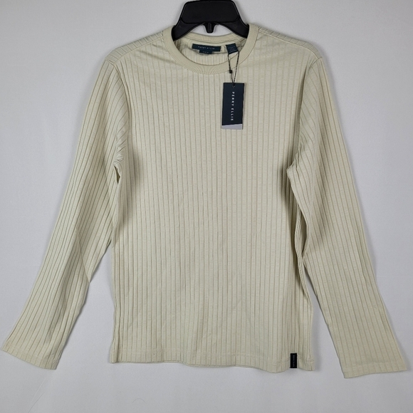 NWT Perry Ellis Men's Ribbed Crew Neck Sweater Silver Birch Size Small - Picture 2 of 7